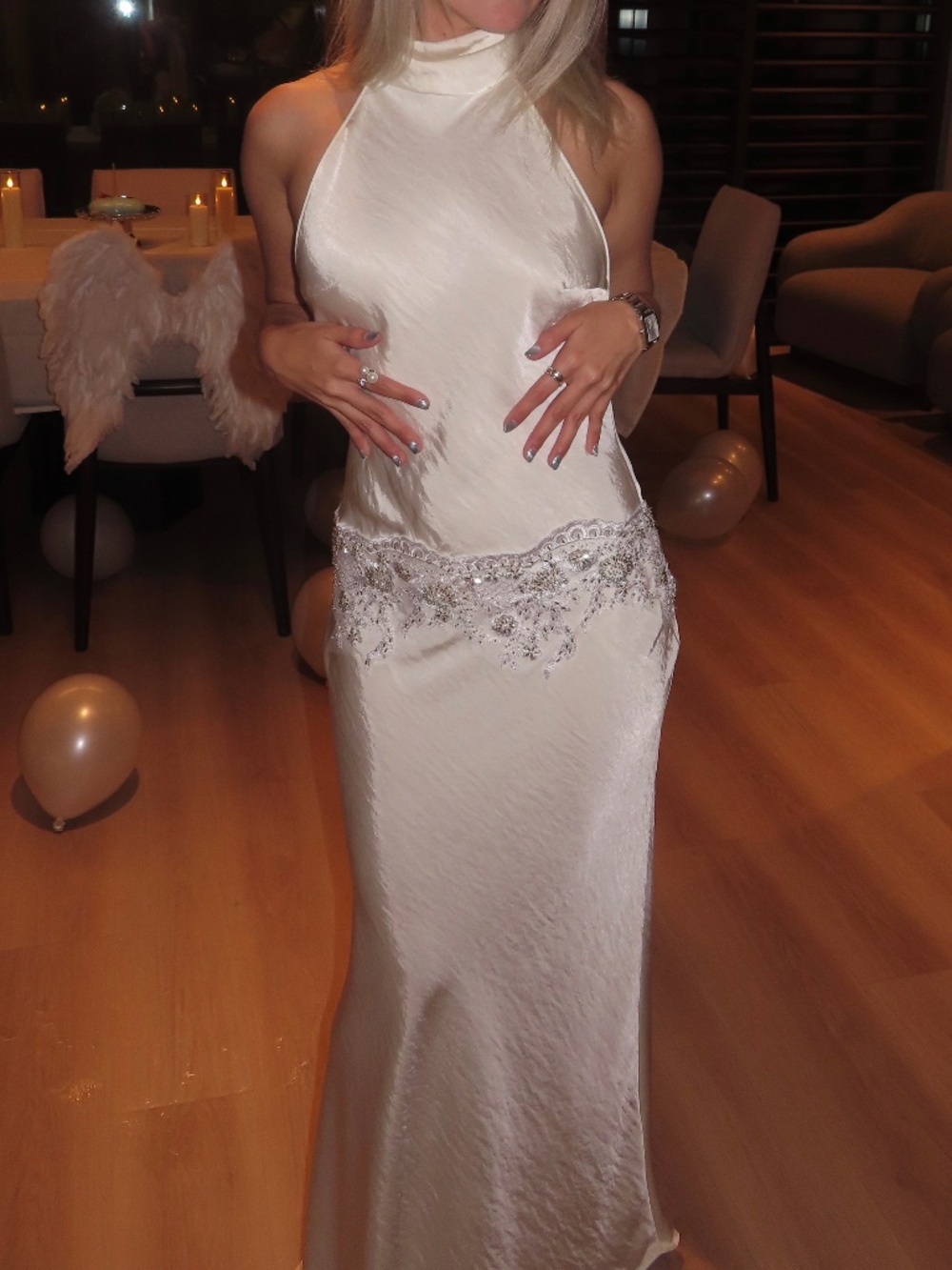 White Backless Evening Gown